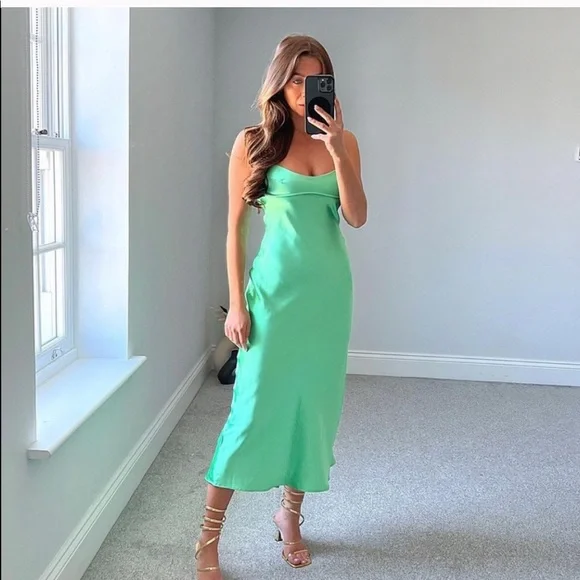 Zara | Dresses | Nwt Zara Satin Dress Medical Green | Poshmark